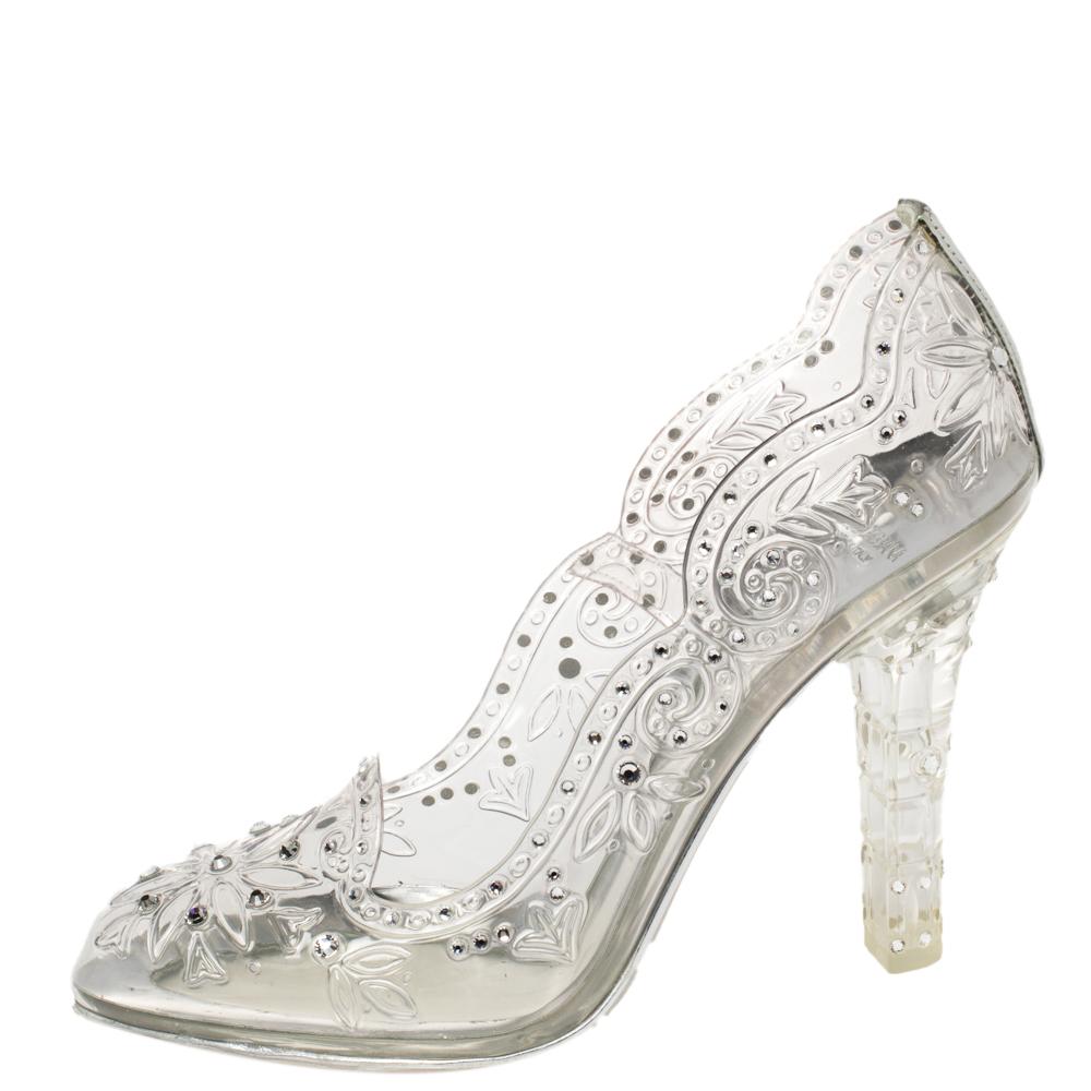 Dolce & Gabbana Transparent PVC Cinderella Swarovski Embellished Pumps Size 37.5 2