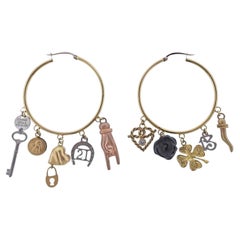 Dolce & Gabbana Tri Color Gold Diamond Good Luck Charm Hoop Earrings