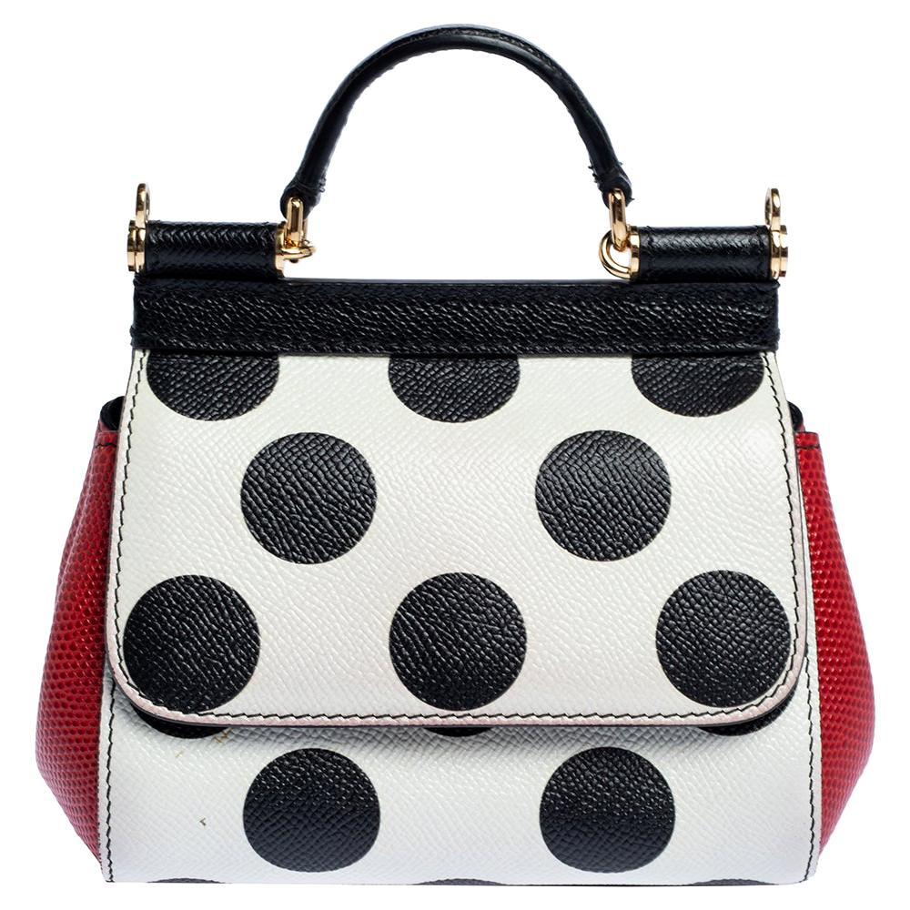 Dolce & Gabbana Tri Color Polka Dot Leather Mini Miss Sicily Crossbody Bag
