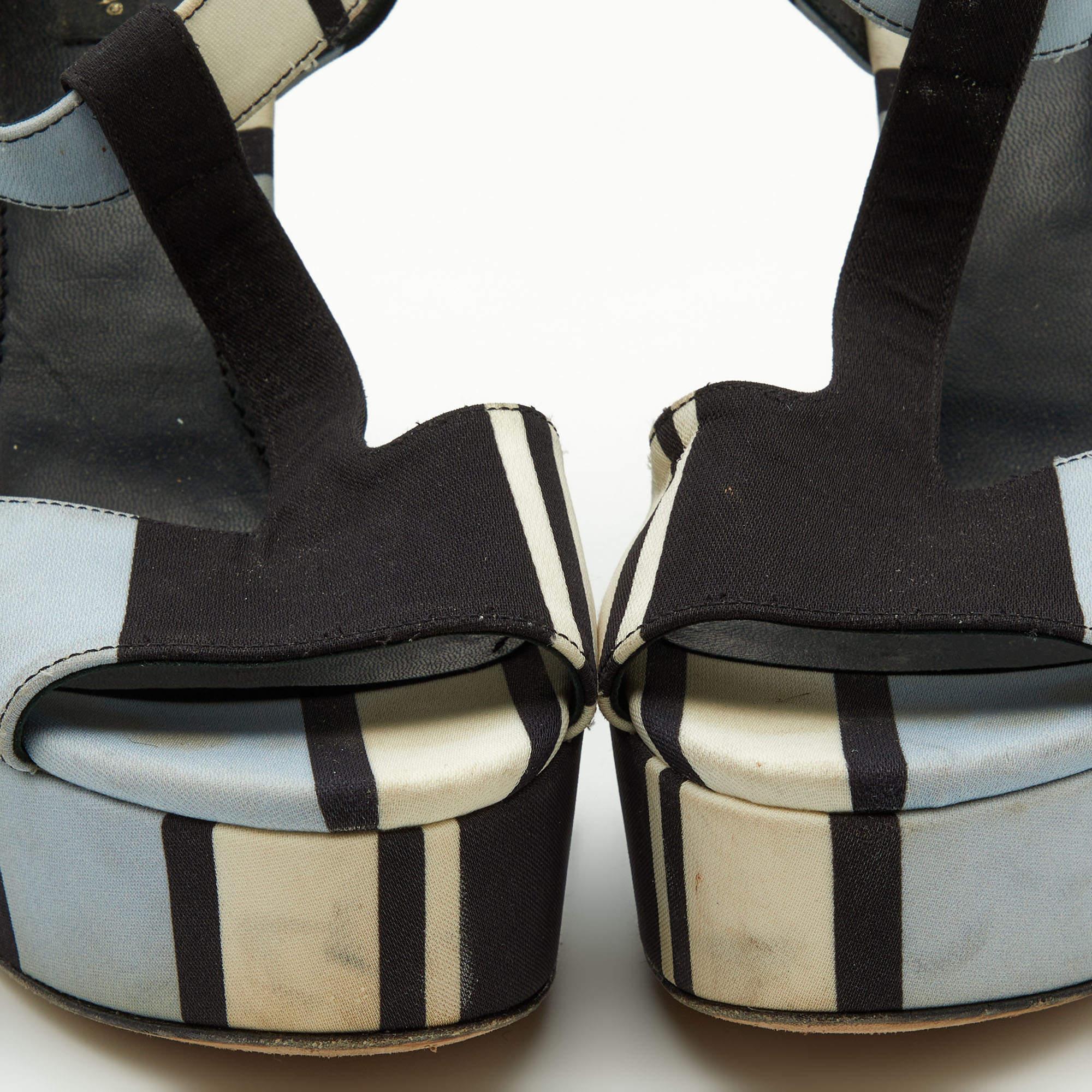 Dolce & Gabbana Tri Color Printed Fabric T-Strap Wedge Sandals Size 39.5 3