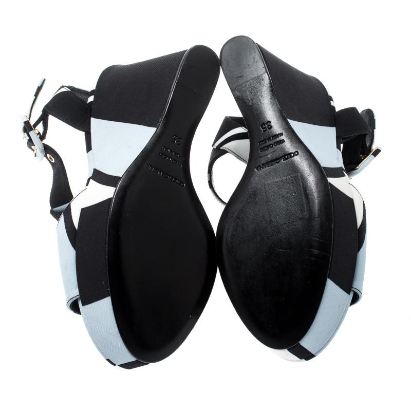 Women's Dolce & Gabbana Tricolor Fabric T Strap Wedge Platform Sandals Size 35