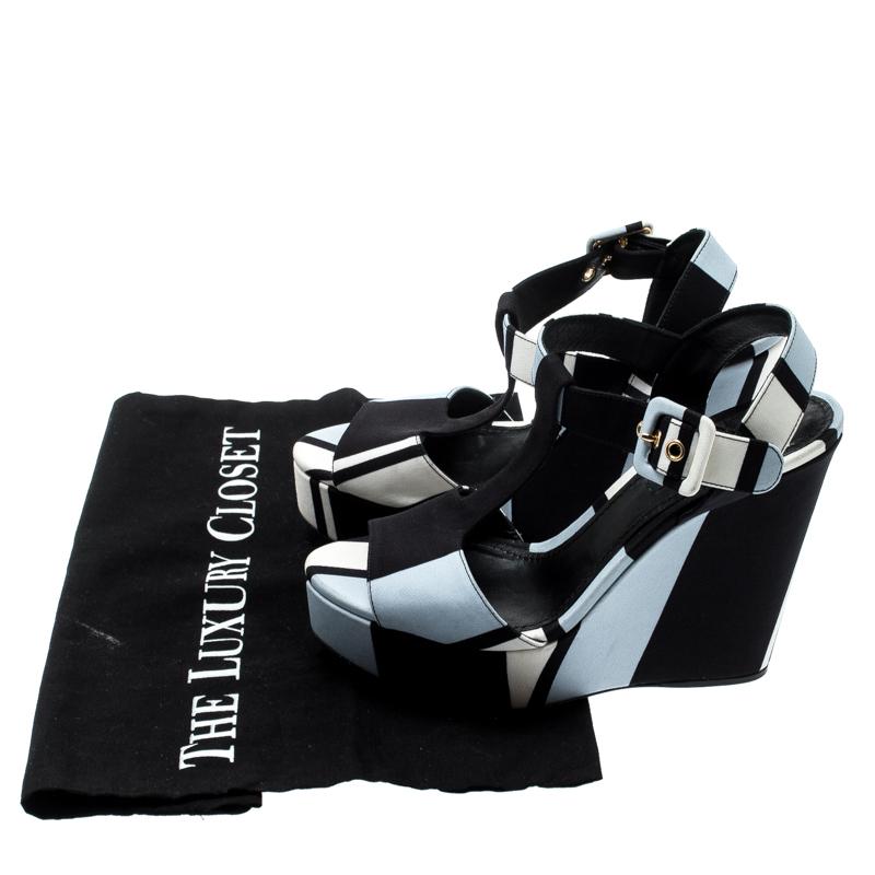 Dolce & Gabbana Tricolor Fabric T Strap Wedge Platform Sandals Size 35 3