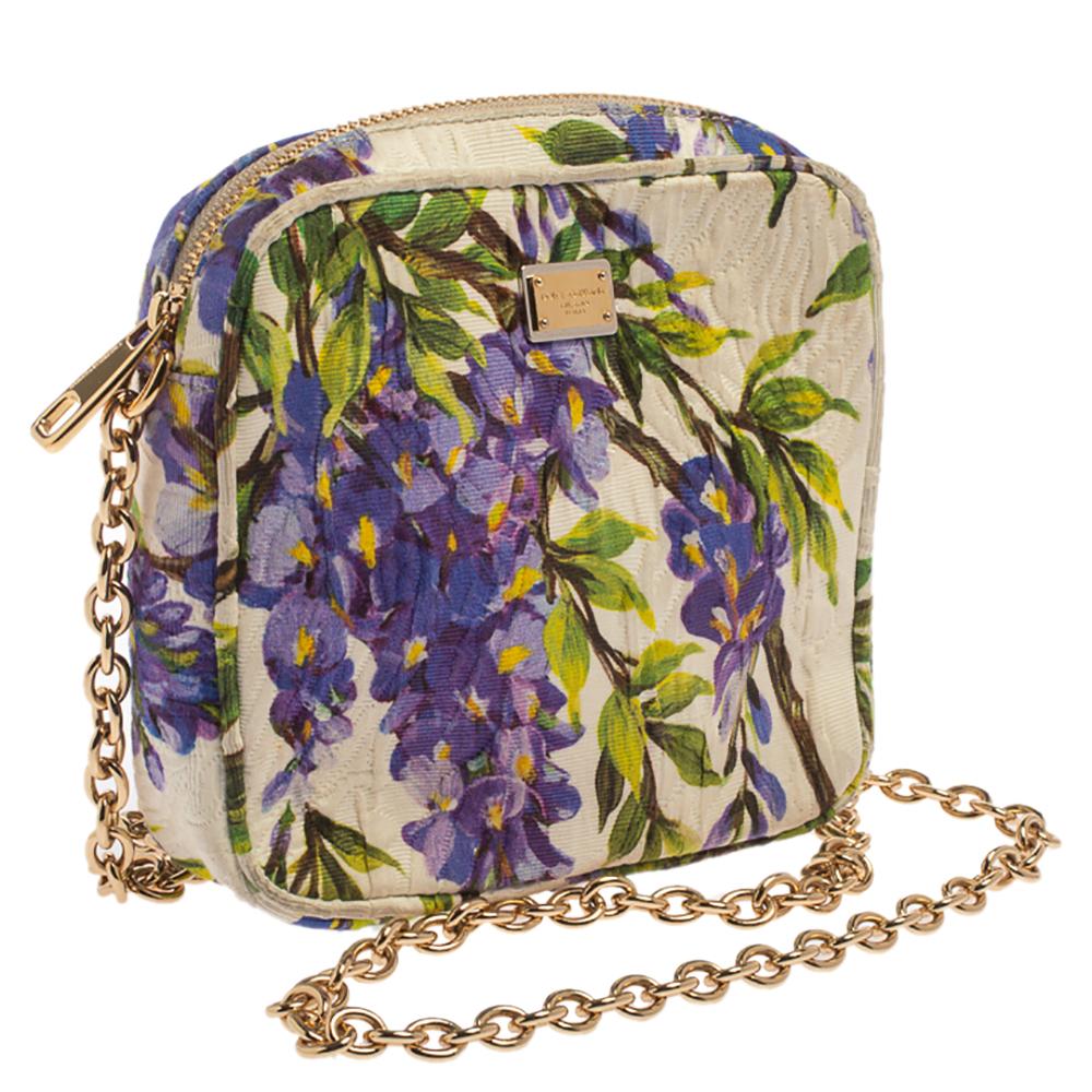 Dolce & Gabbana Tricolor Floral Print Fabric Miss Glam Chain Shoulder Bag In Good Condition In Dubai, Al Qouz 2