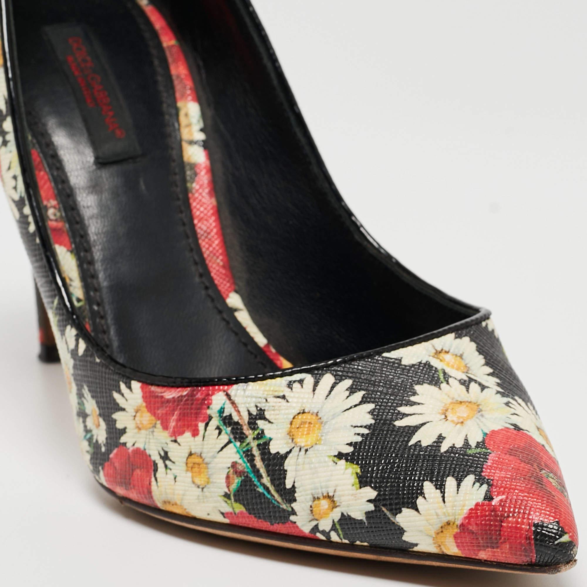 Dolce & Gabbana Tricolor Floral Print Textured Leather Pointed Toe Pumps Size 37 4