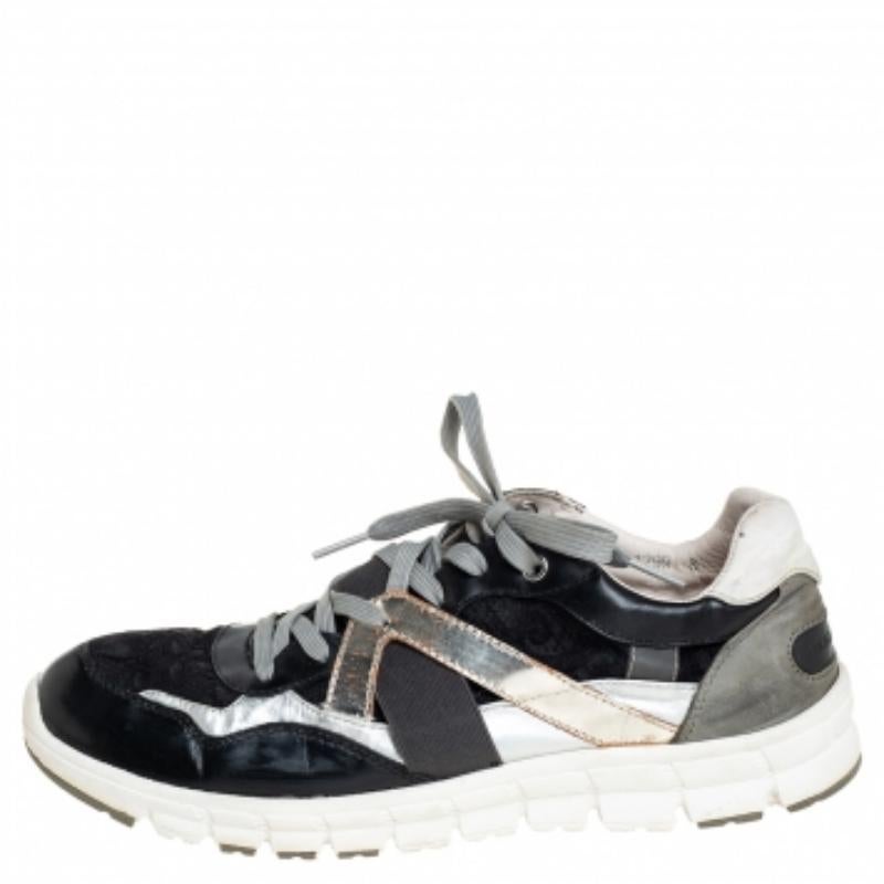 Gray Dolce & Gabbana Tricolor Lace And Leather Low Top Sneakers Size 42 For Sale