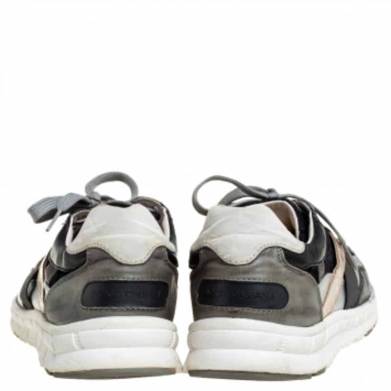 Dolce & Gabbana Tricolor Lace And Leather Low Top Sneakers Size 42 For Sale 1