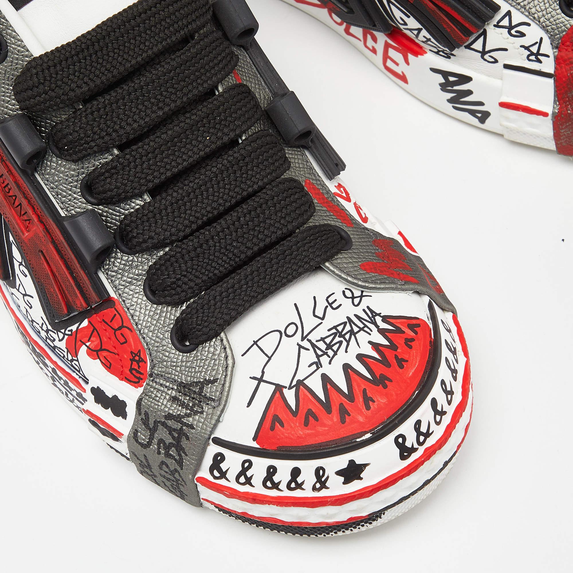 Men's Dolce & Gabbana Tricolor Leather Graffiti Print Portofino Sneakers Size 43