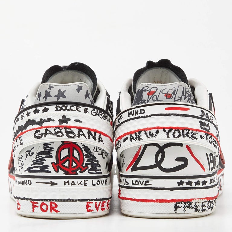 Dolce and Gabbana Tricolor Leather Graffiti Print Portofino