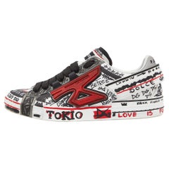 Dolce & Gabbana Tricolor Leather Graffiti Print Portofino Sneakers Size 43