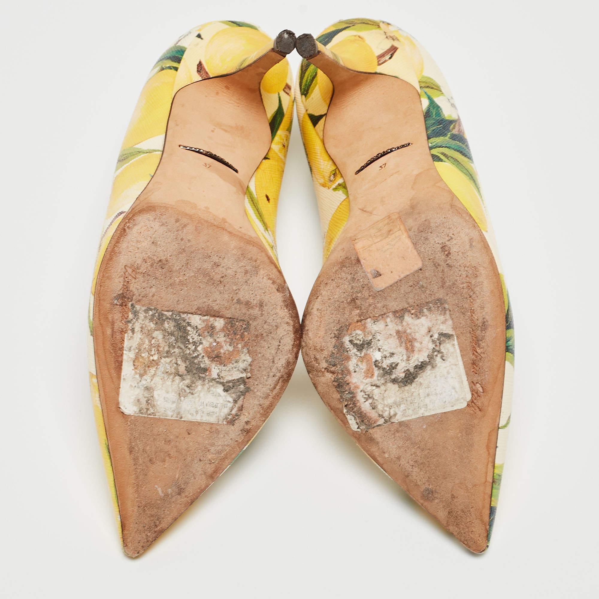 Dolce & Gabbana Tricolor Lemon Print Textured Leather Pointed Toe Pumps Size 37 1