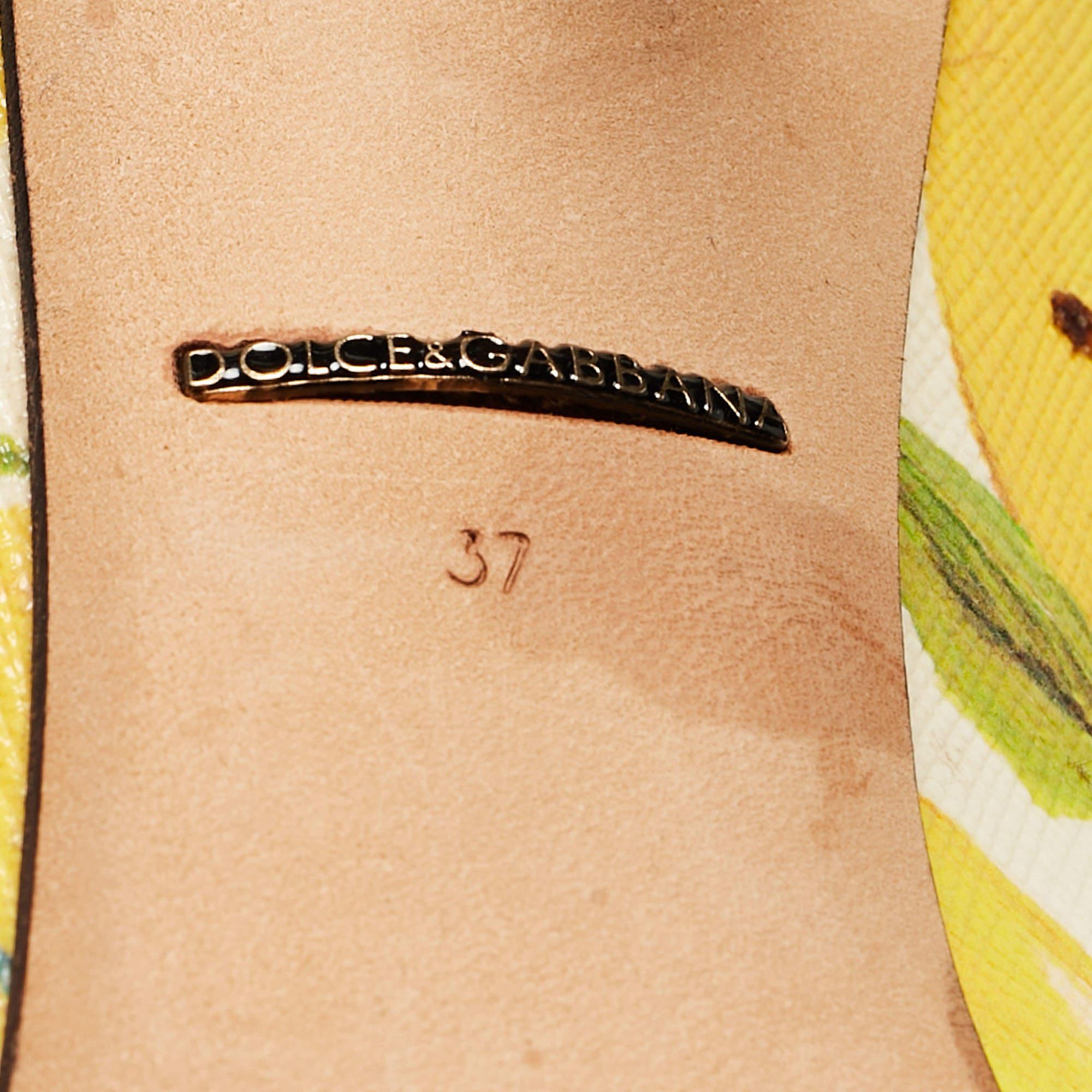 Dolce & Gabbana Tricolor Lemon Print Textured Leather Pointed Toe Pumps Size 37 2