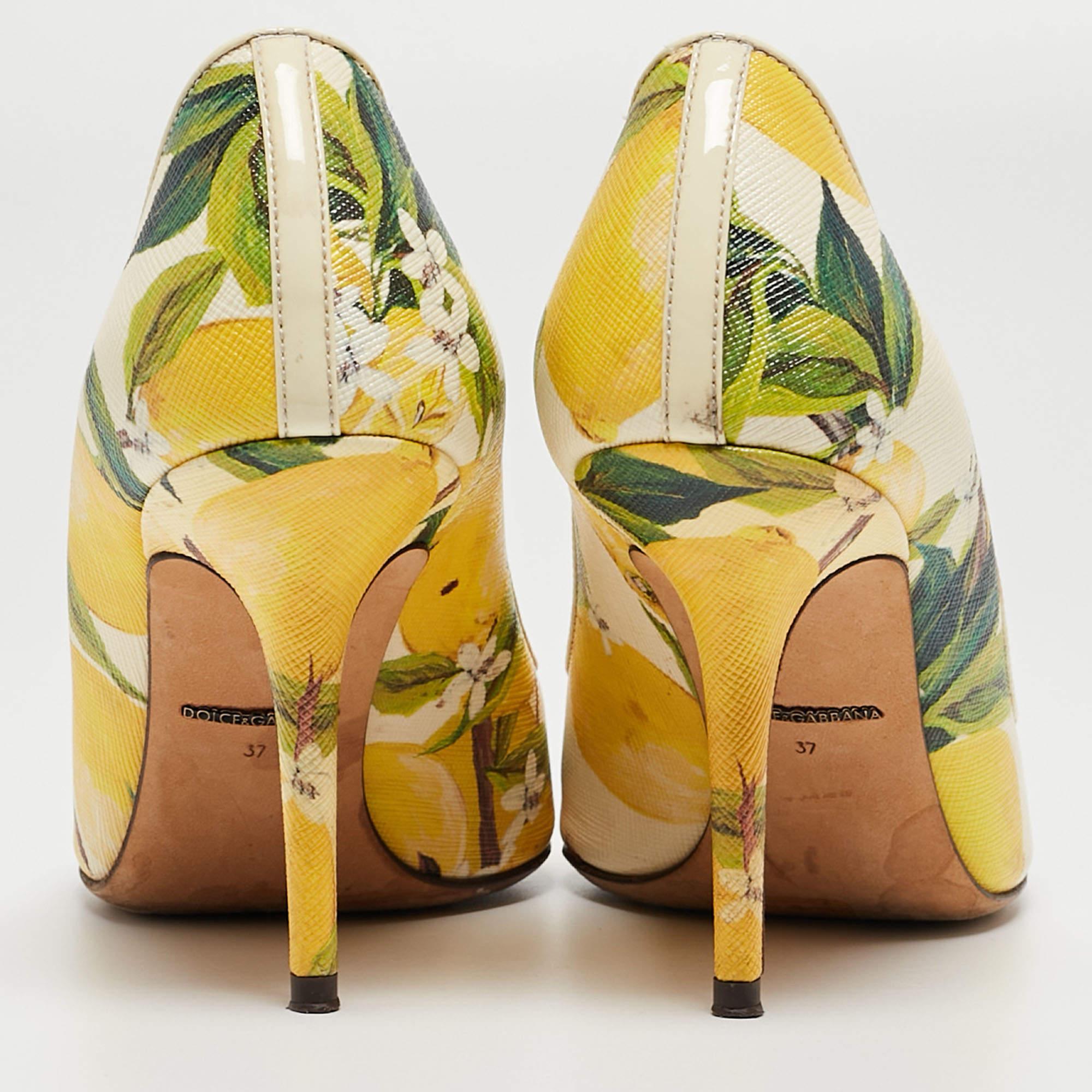 Dolce & Gabbana Tricolor Lemon Print Textured Leather Pointed Toe Pumps Size 37 3
