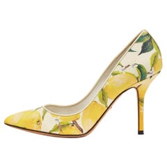 Dolce & Gabbana Tricolor Lemon Print Textured Leather Pointed Toe Pumps Size 37