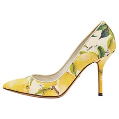 Dolce & Gabbana Tricolor Lemon Print Textured Leather Pointed Toe Pumps Size 37