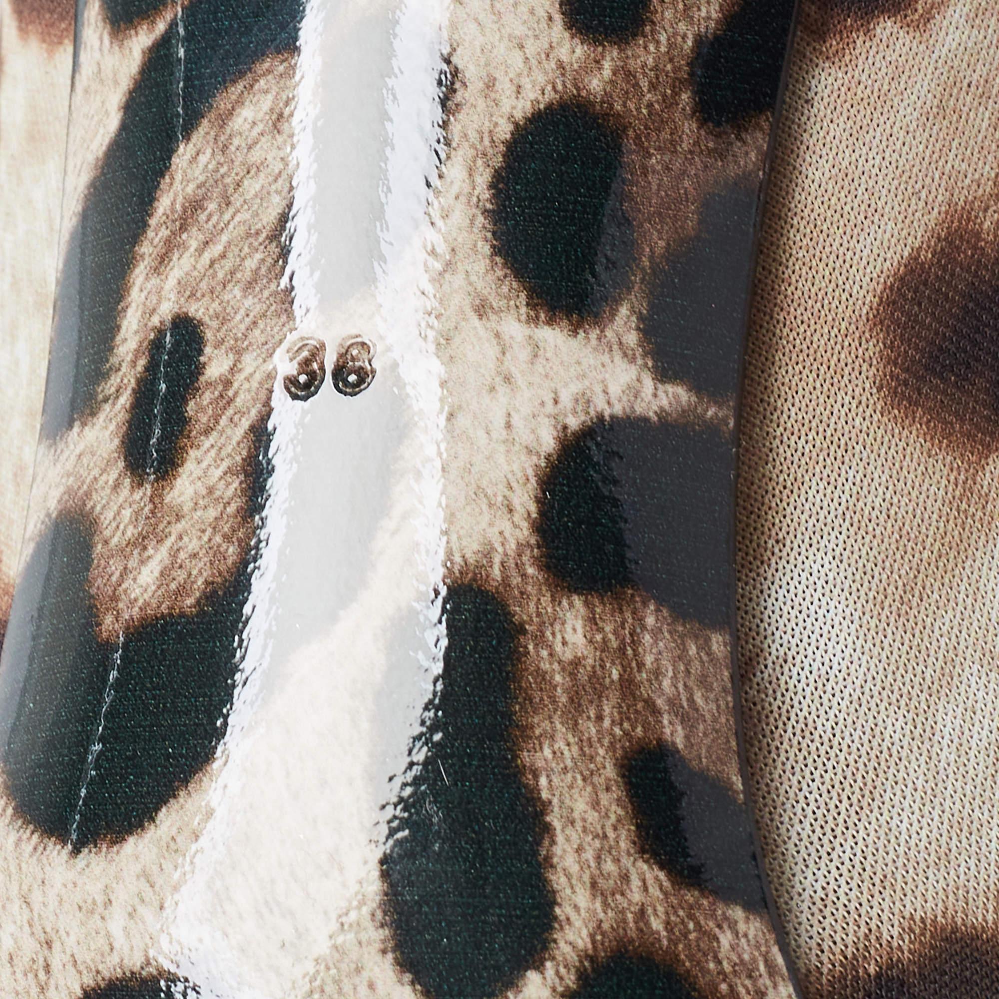 Dolce & Gabbana Tricolor Leopard Print Stretch Stoff Stiefeletten Größe 38 im Angebot 2
