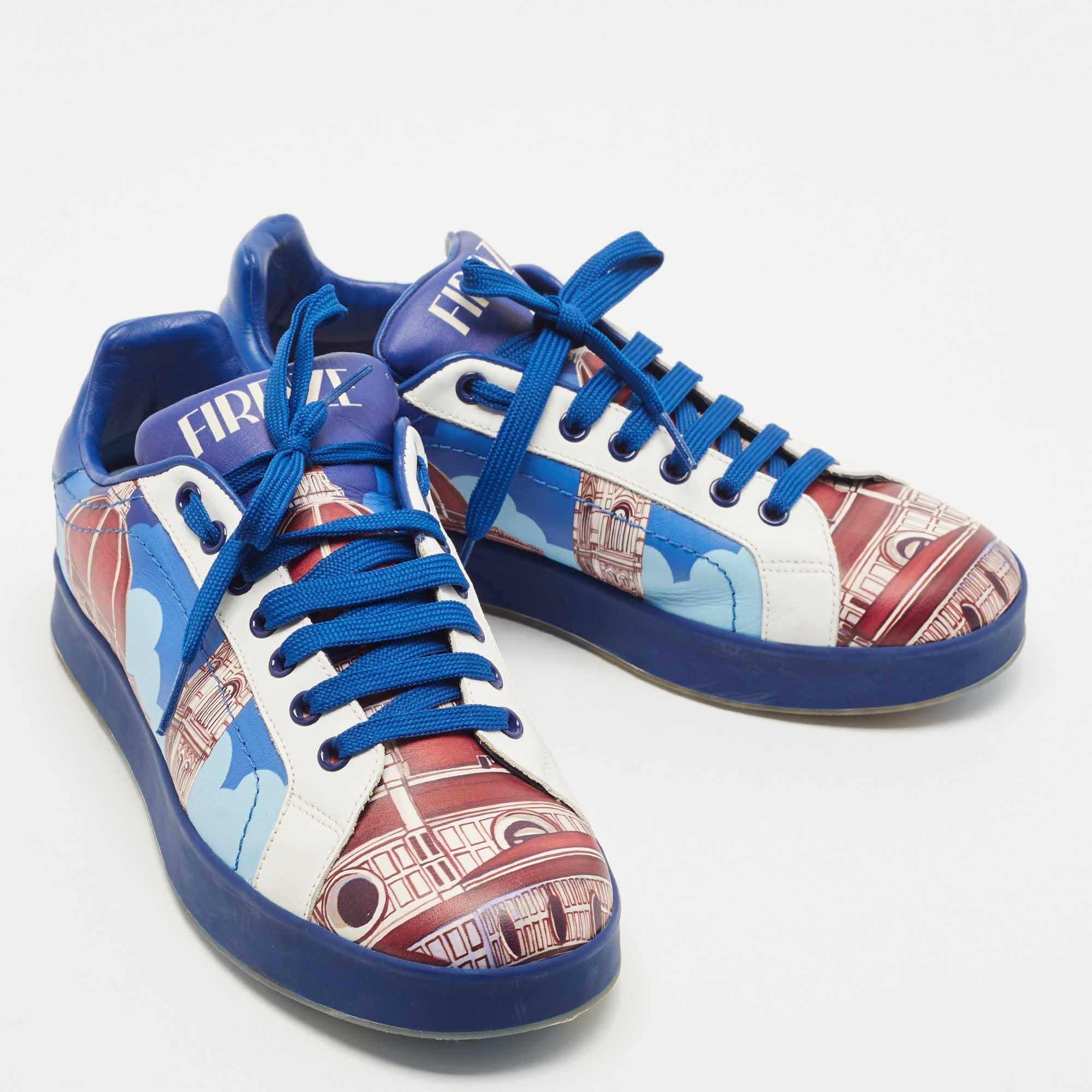 Dolce & Gabbana Tricolor Printed Leather Low Top Sneakers Size 39.5 In Good Condition In Dubai, Al Qouz 2