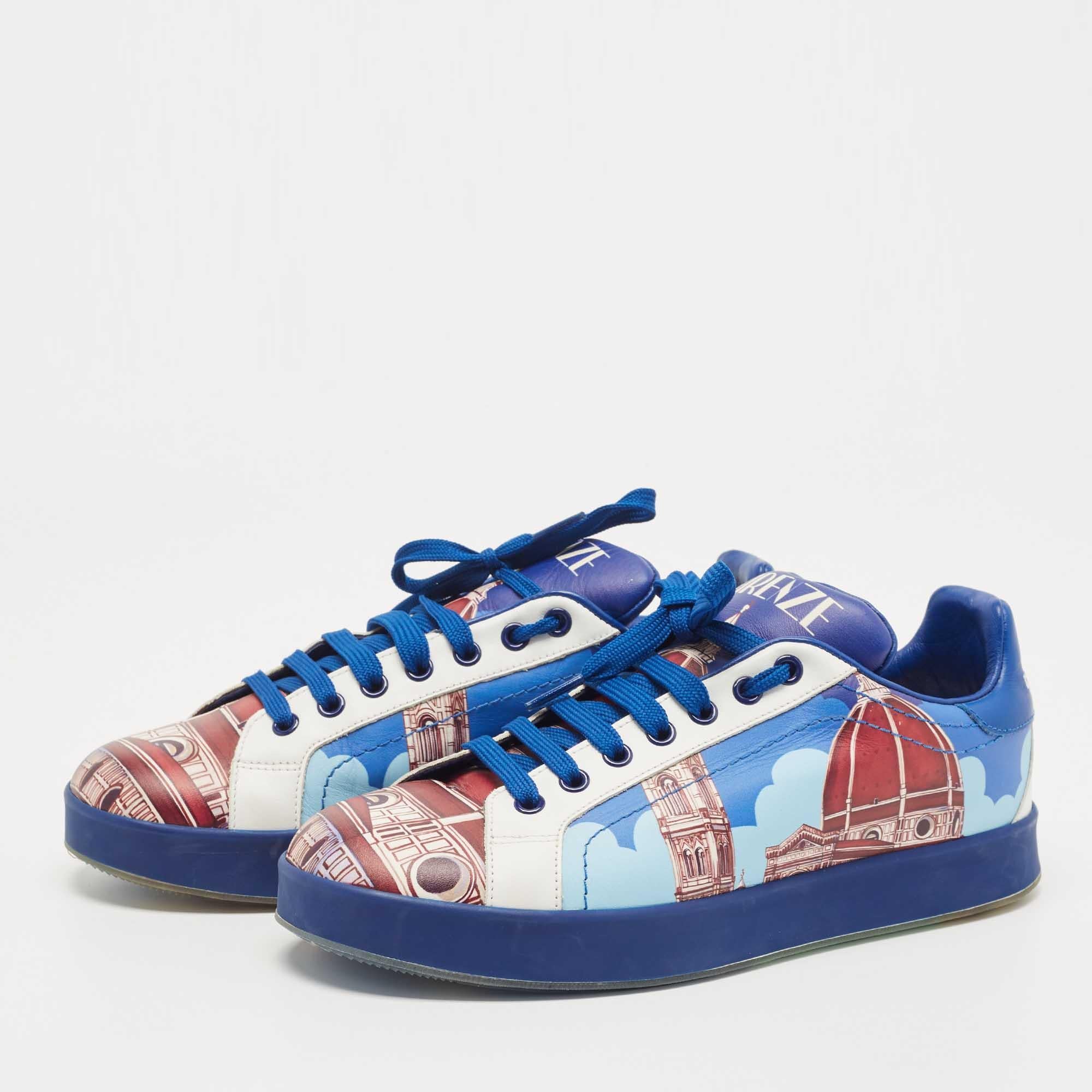 Dolce & Gabbana Tricolor Printed Leather Low Top Sneakers Size 39.5 4