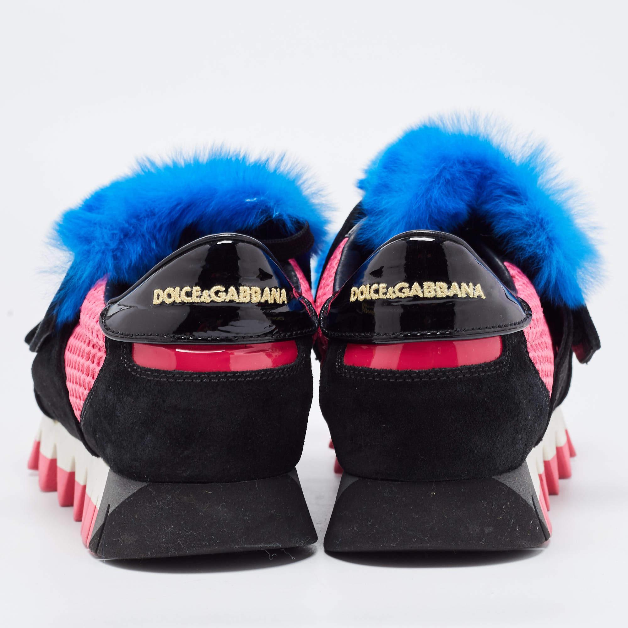 Dolce & Gabbana Tricolor Suede and Mink Fur Low Top Sneakers Size 40 For Sale 2