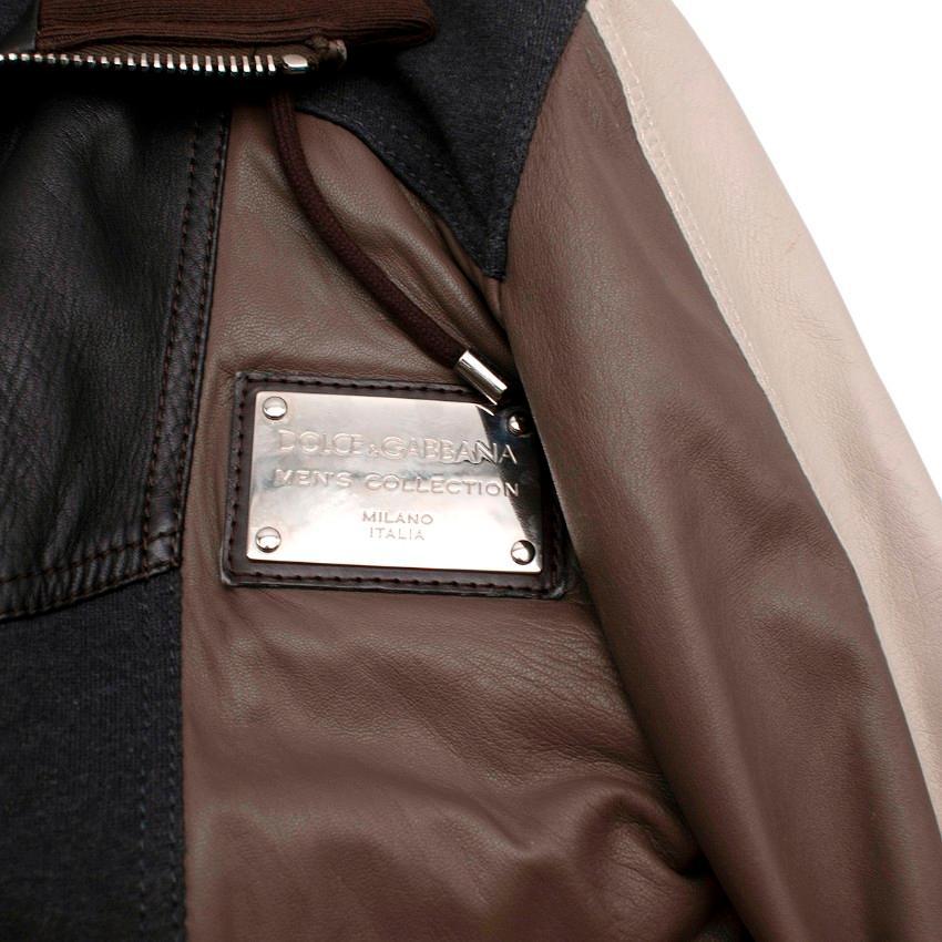 Dolce & Gabbana Tricolour Dark Brown Leather Jacket In Excellent Condition For Sale In London, GB
