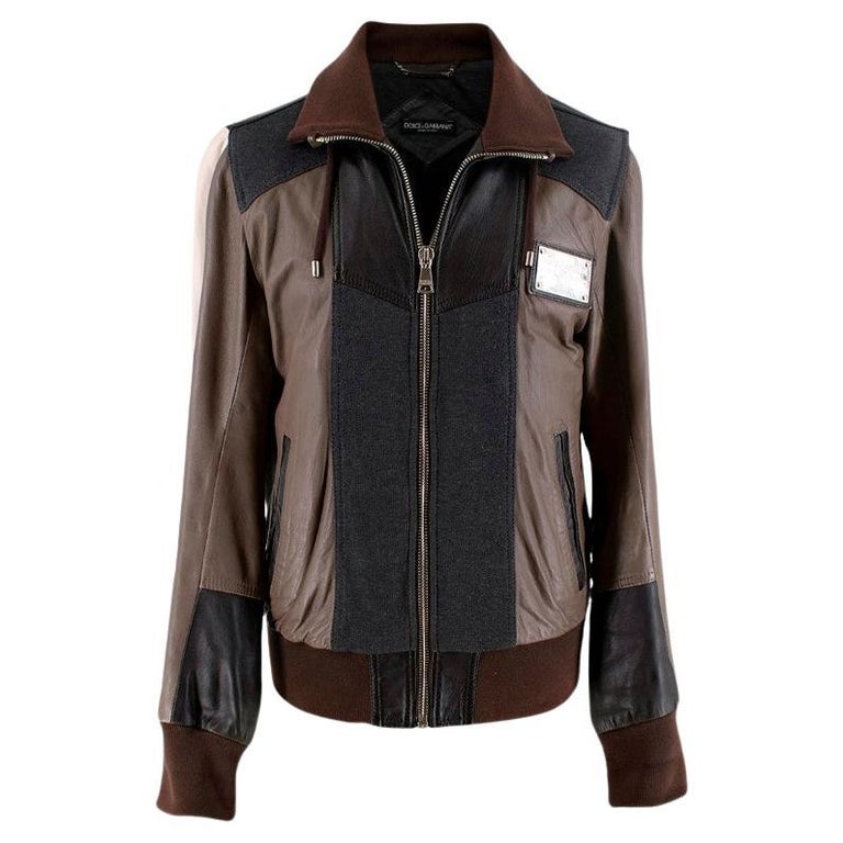 Dolce and Gabbana Tricolour Dark Brown Leather Jacket For Sale at 1stDibs