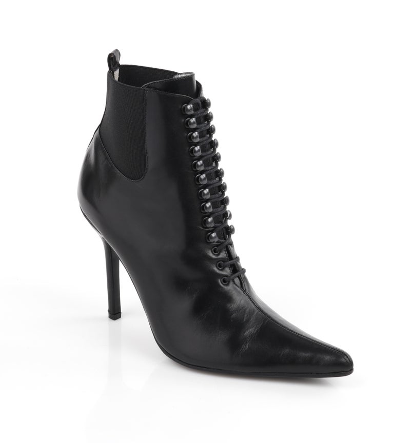 lace up pointed toe booties
