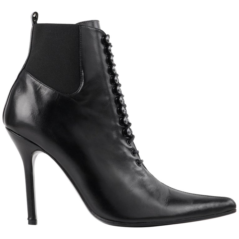 DOLCE and GABBANA “Tronchetto” Black Leather Lace Up Pointed Toe ...