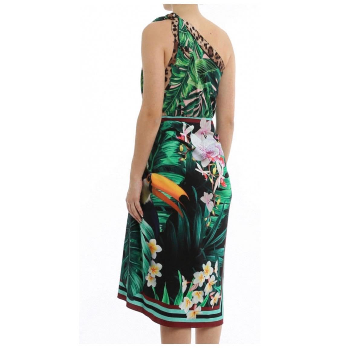 one shoulder tropical dress