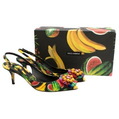 Dolce & Gabbana Tropical Print Slingback Kitten Heel Sandals SIZE 41