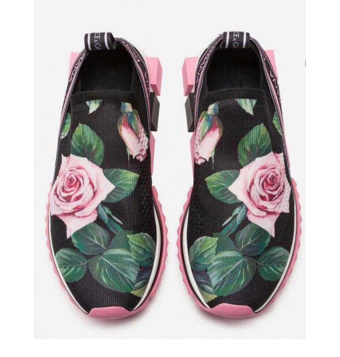 Women's Dolce & Gabbana tropical rose printed knit sock cloth sorrento sneakers 