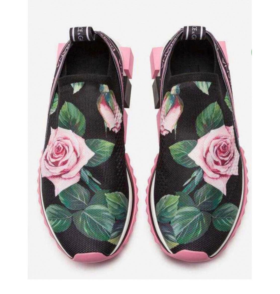 Women's Dolce & Gabbana tropical rose printed knit sock cloth sorrento sneakers
