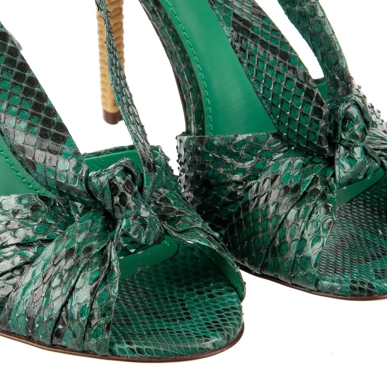 Dolce & Gabbana Tropical Snake Leather Straps Sandals Heels KEIRA Green EUR 38 In Excellent Condition For Sale In Erkrath, DE