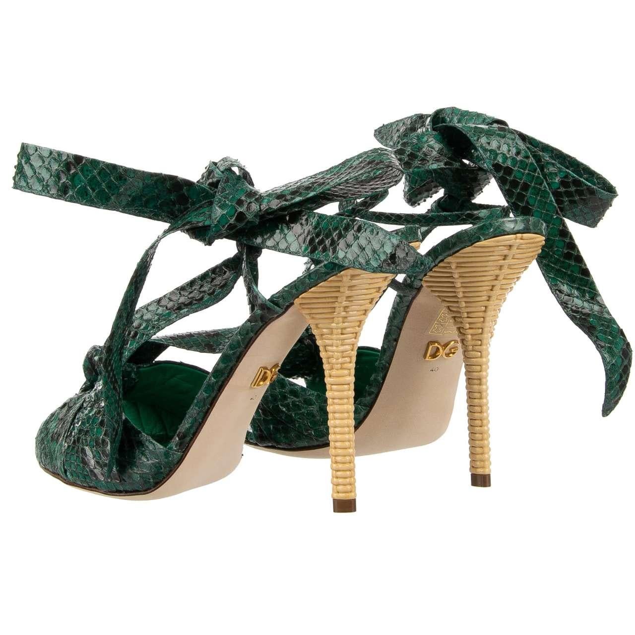 Dolce & Gabbana Tropical Snake Leather Straps Sandals Heels KEIRA Green EUR 38 For Sale 1