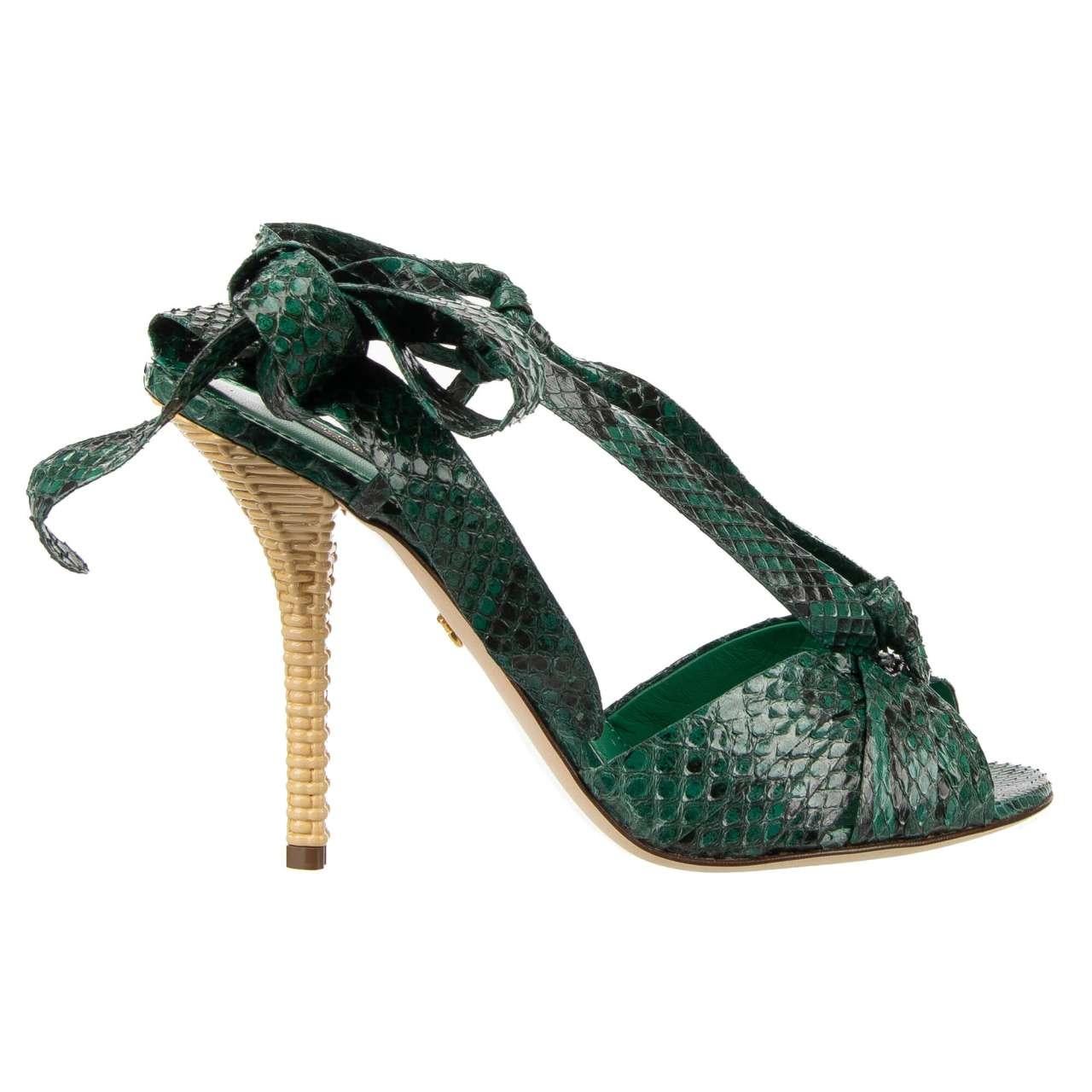 Dolce & Gabbana Tropical Snake Leather Straps Sandals Heels KEIRA Green EUR 38 For Sale 2