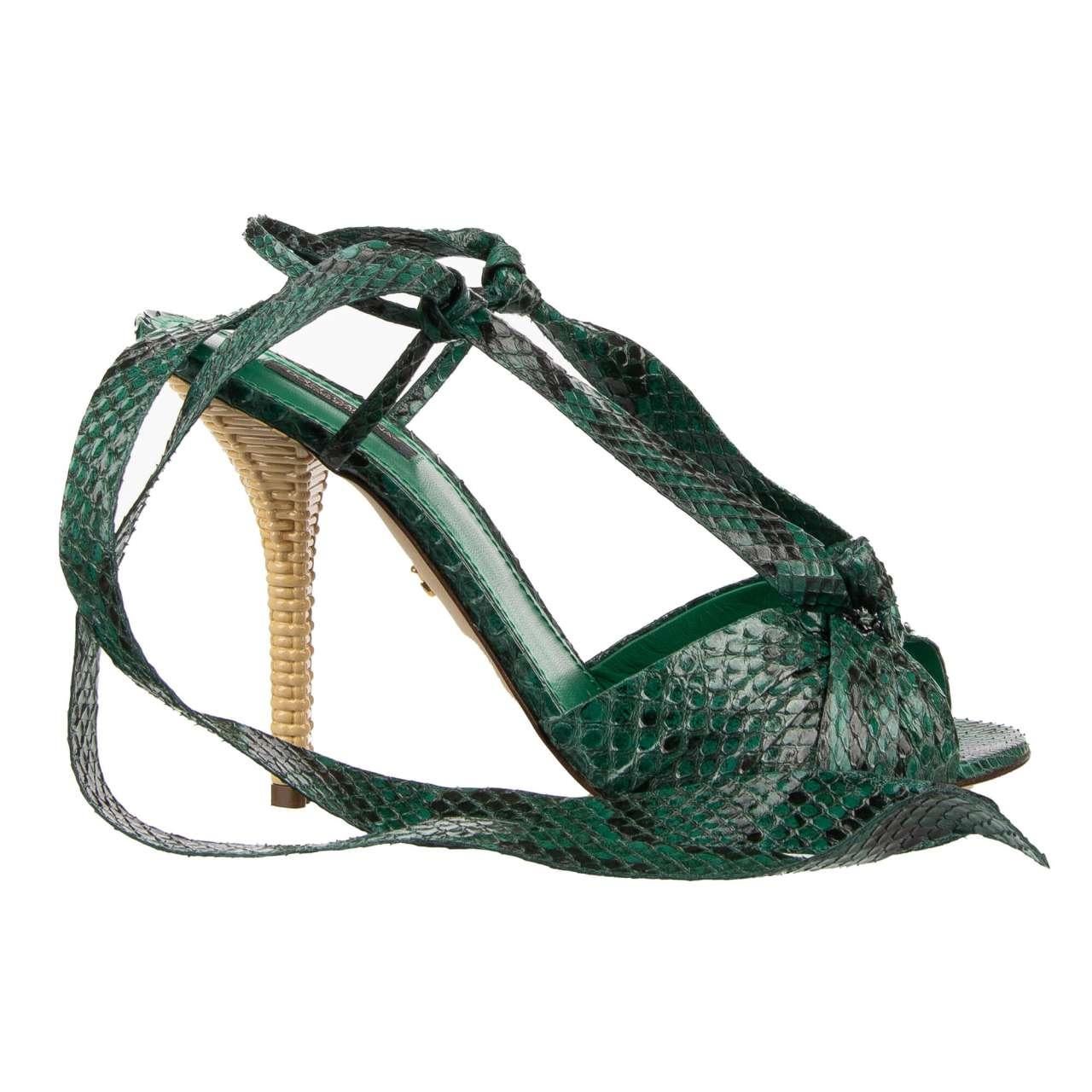 Dolce & Gabbana Tropical Snake Leather Straps Sandals Heels KEIRA Green EUR 38 For Sale 3