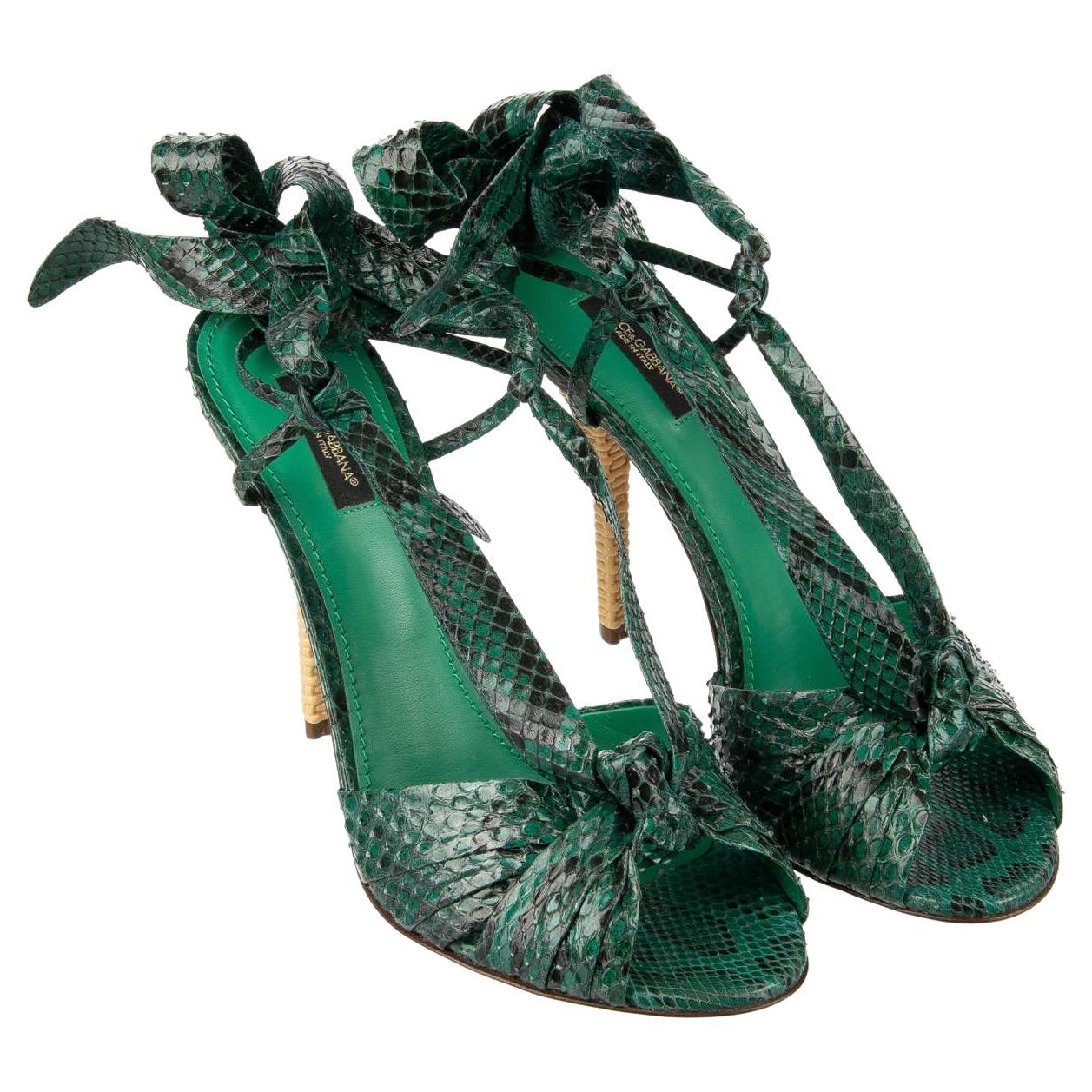 Dolce & Gabbana Tropical Snake Leather Straps Sandals Heels KEIRA Green EUR 38 For Sale