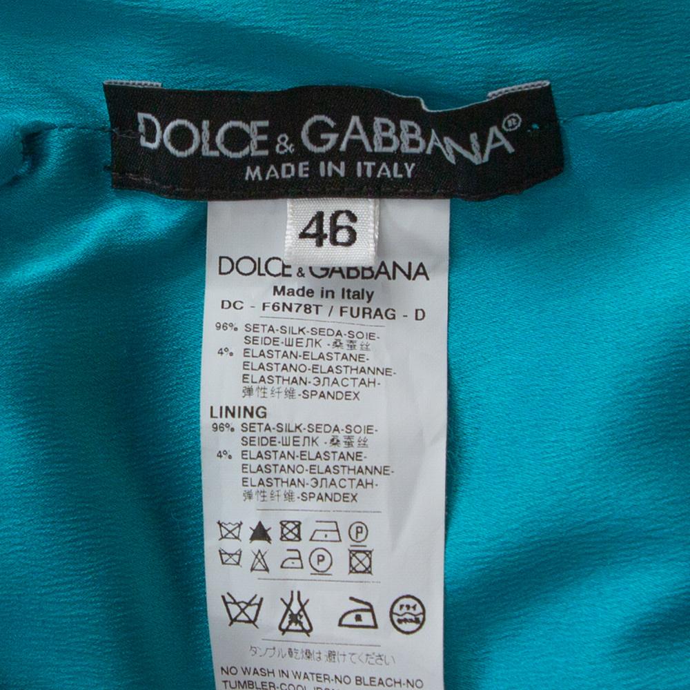 Dolce & Gabbana Turquoise Blue Silk Satin Ruched Maxi Dress L In Good Condition In Dubai, Al Qouz 2