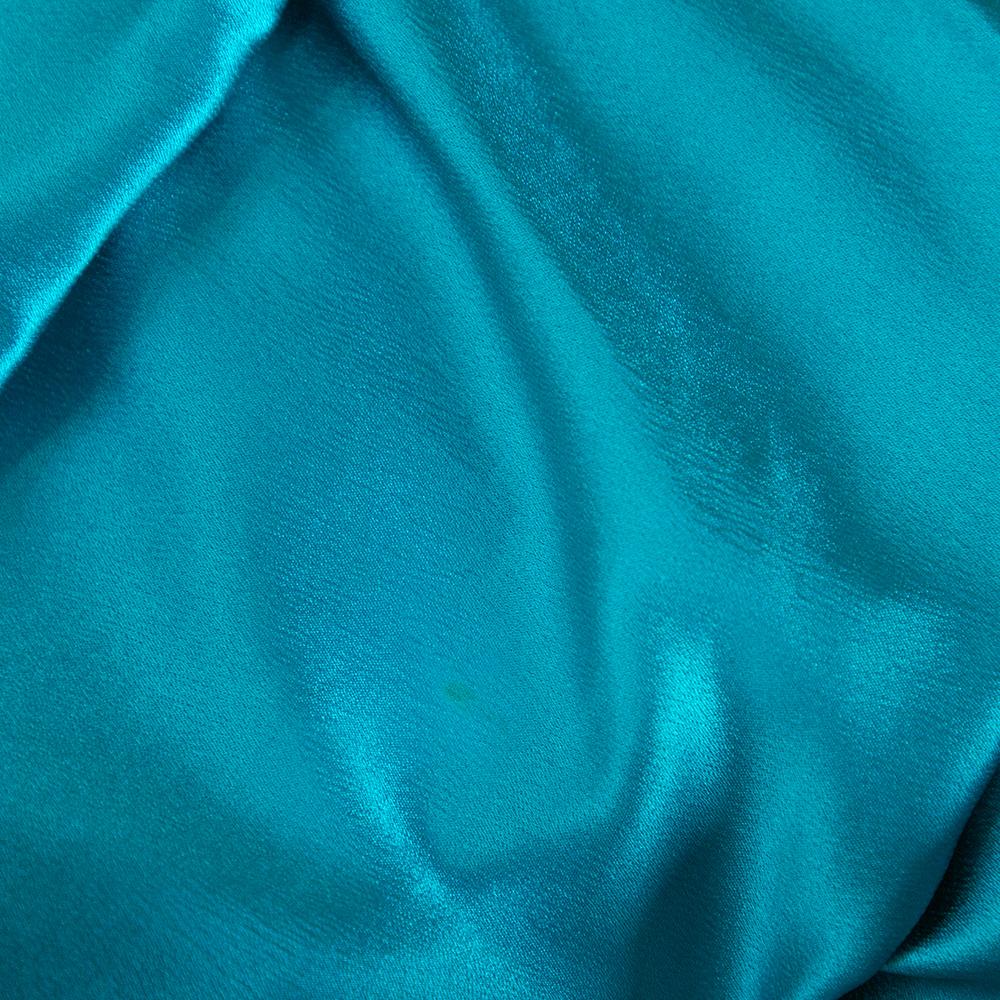 Women's Dolce & Gabbana Turquoise Blue Silk Satin Ruched Maxi Dress L
