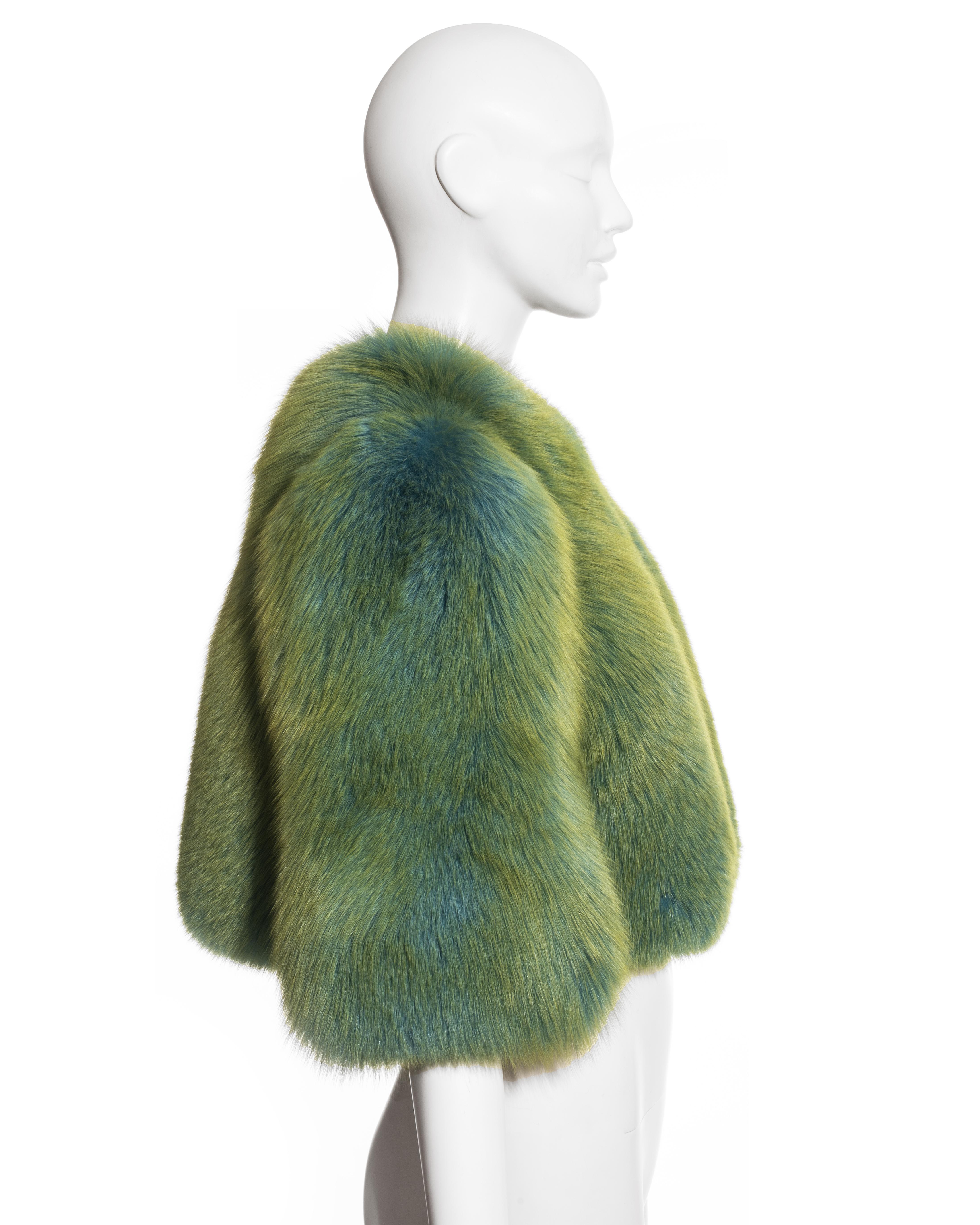 Gray Dolce & Gabbana turquoise fox fur cropped jacket, fw 1999