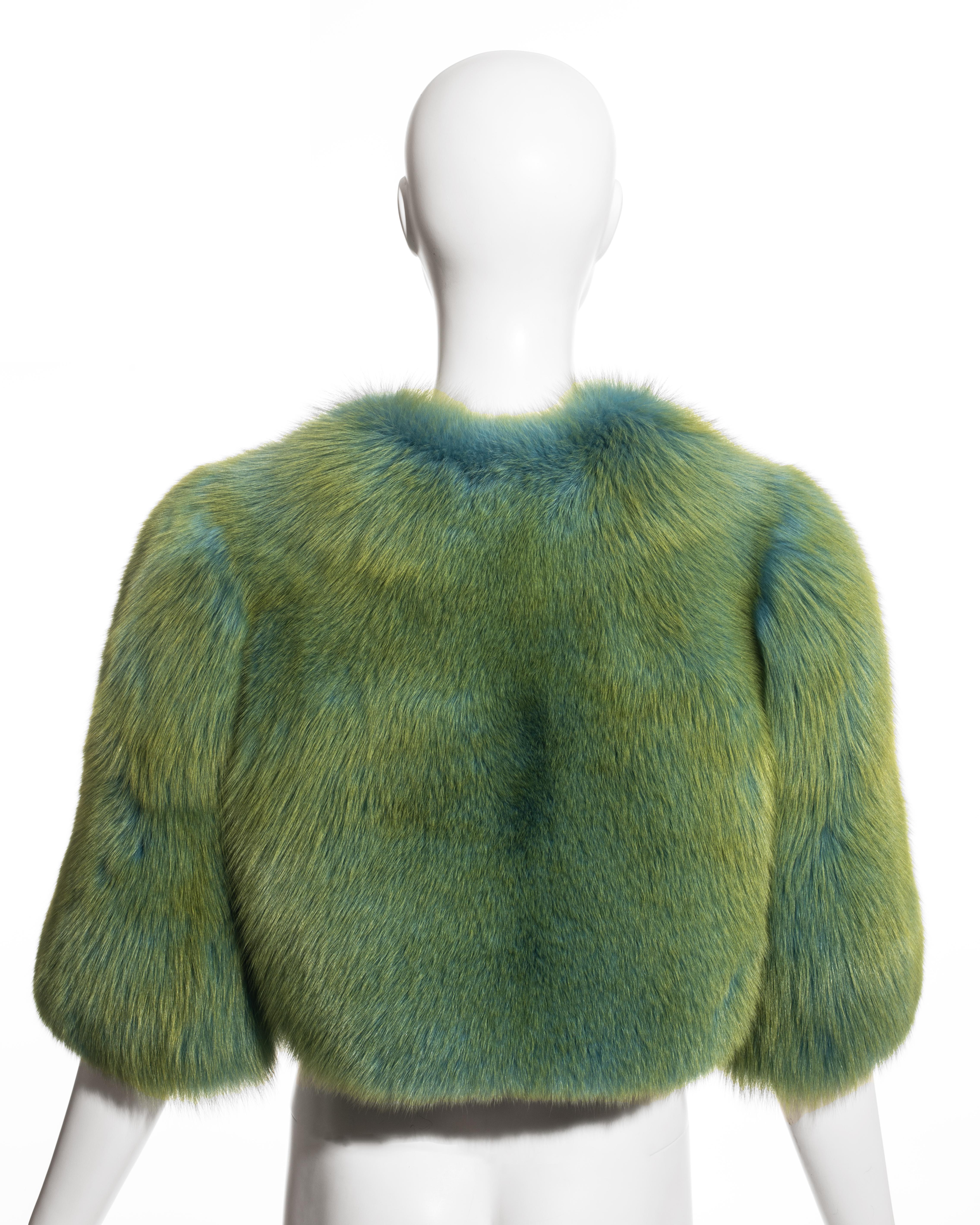 Dolce & Gabbana turquoise fox fur cropped jacket, fw 1999 In Excellent Condition In London, GB