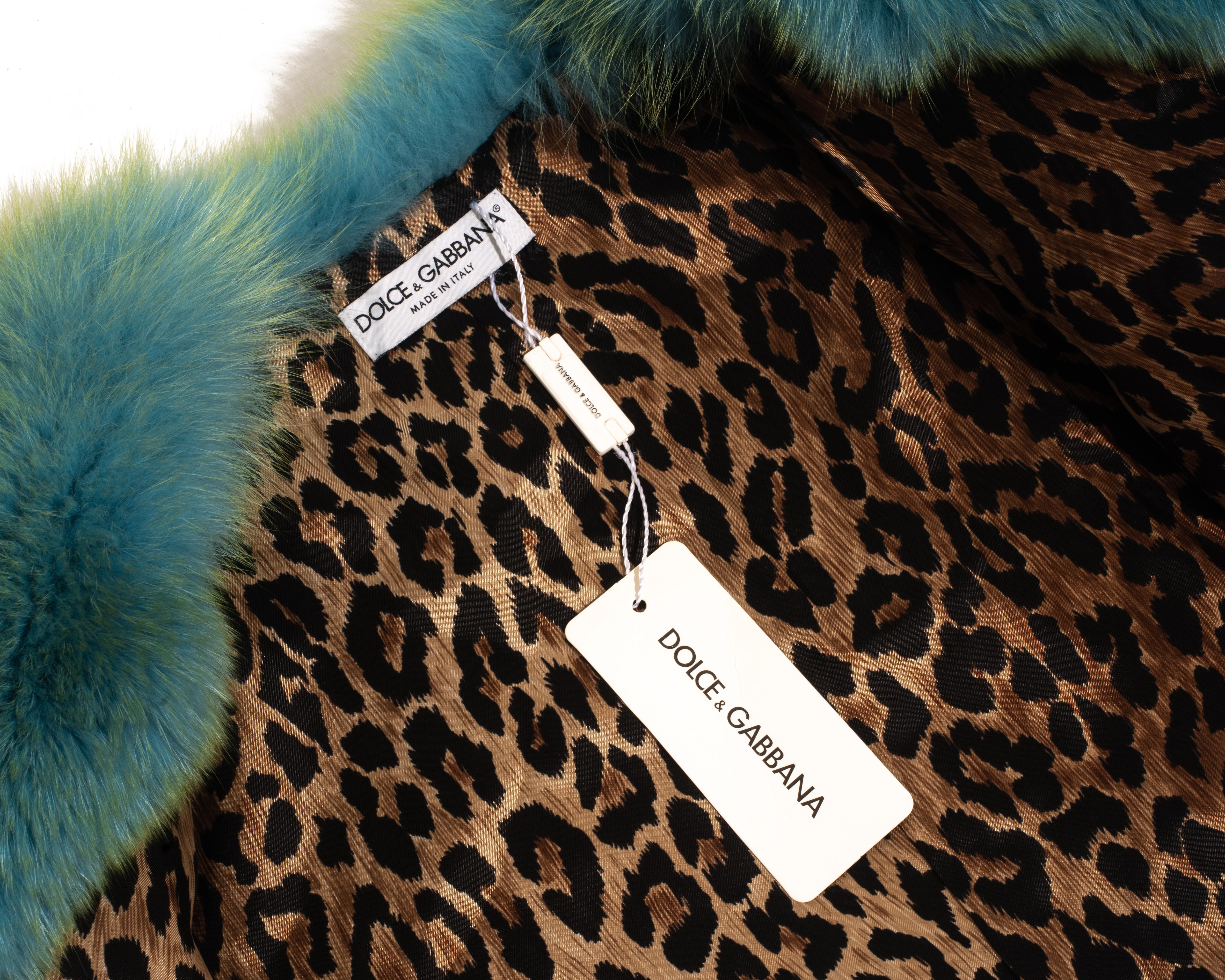 Women's Dolce & Gabbana turquoise fox fur cropped jacket, fw 1999