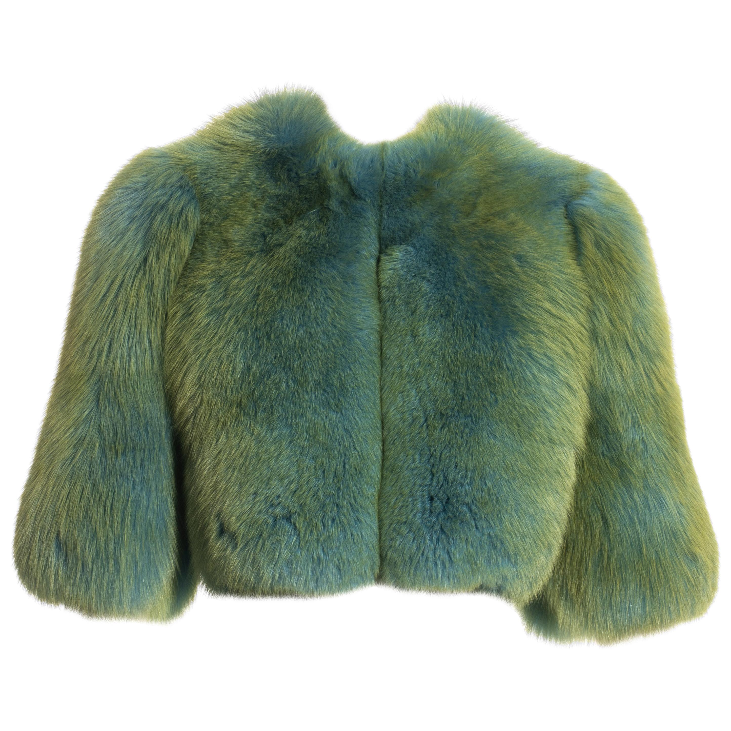 Dolce & Gabbana turquoise fox fur cropped jacket, fw 1999