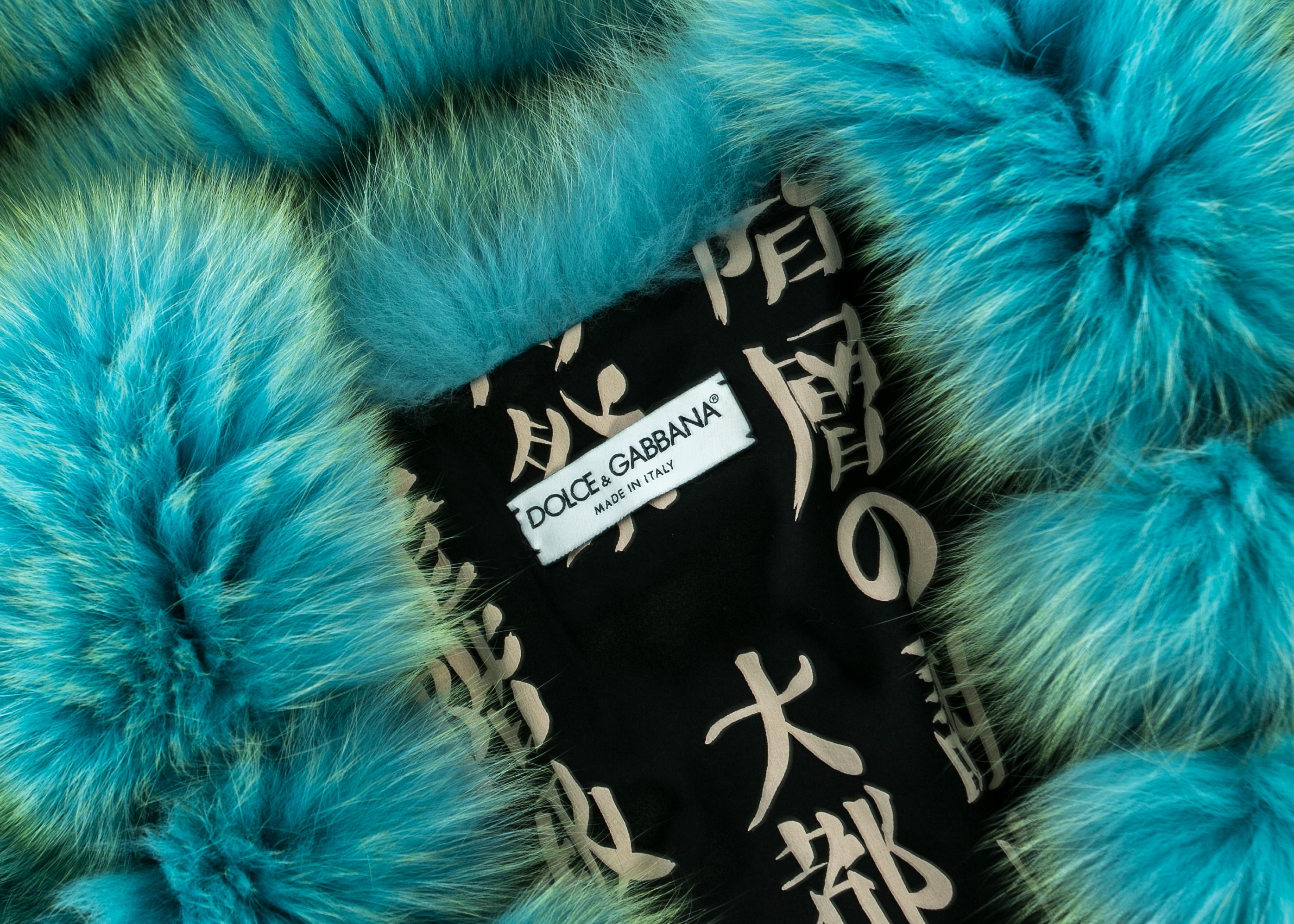 Dolce & Gabbana turquoise full length fox fur coat, A/W 1999 2