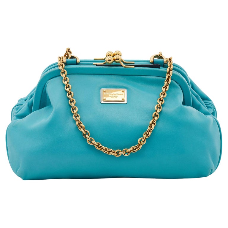 Dolce and Gabbana Turquoise Leather Frame Chain Shoulder Bag For Sale ...