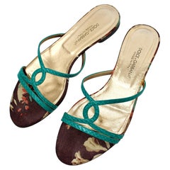 Dolce & Gabbana Turquoise Snake Embossed Leather Floral Print Sandals circa Y2K