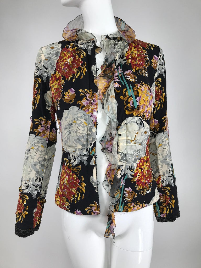 Dolce and Gabbana Tweed Jacket with Floral Silk Lining For Sale at 1stDibs