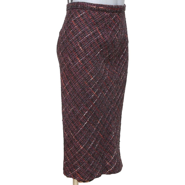 DOLCE and GABBANA Tweed Skirt Knee Length Multicolor Leopard Print Sz