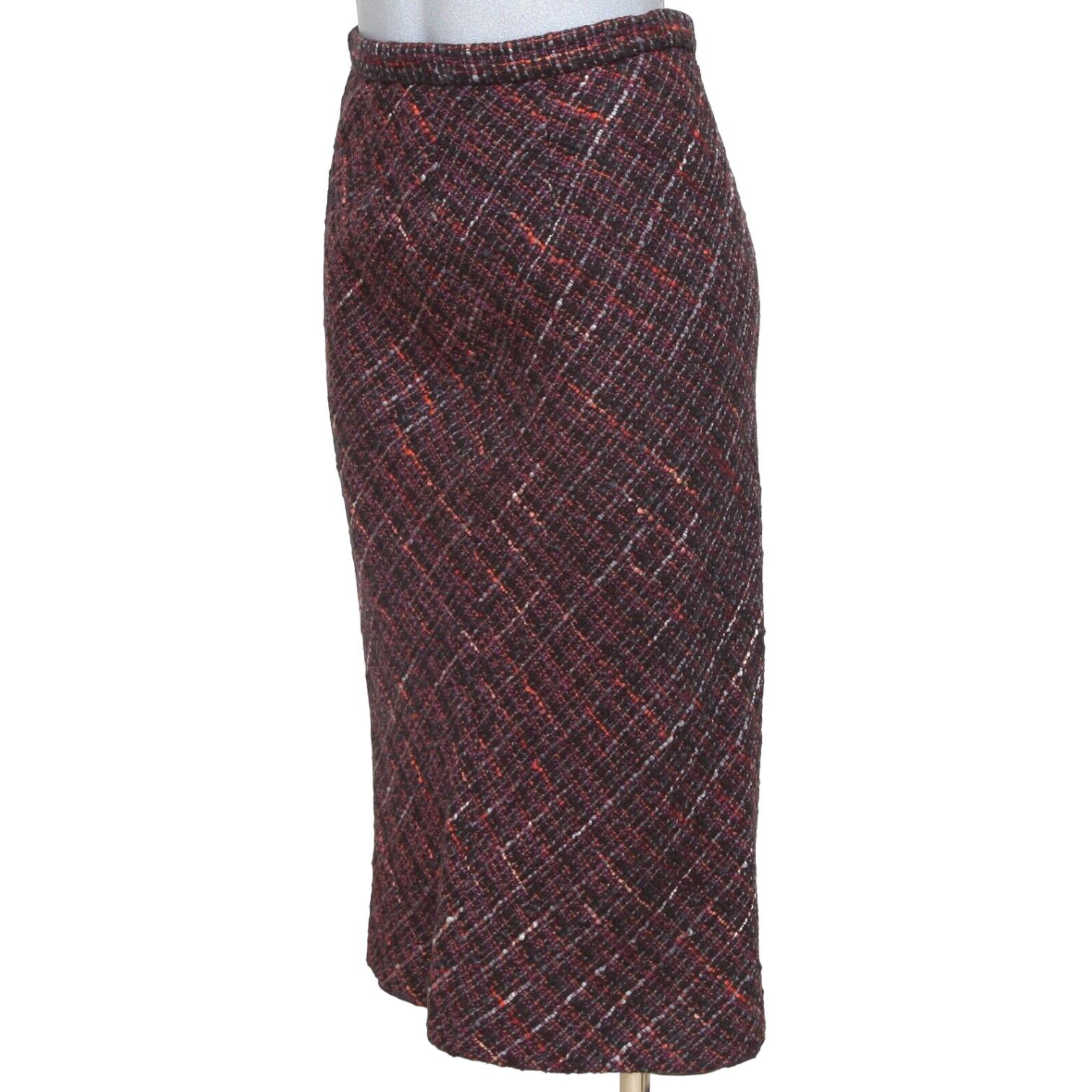 DOLCE & GABBANA Skirt Tweed Knee Length Multicolor Leopard Print Sz 42 In Good Condition For Sale In Hollywood, FL