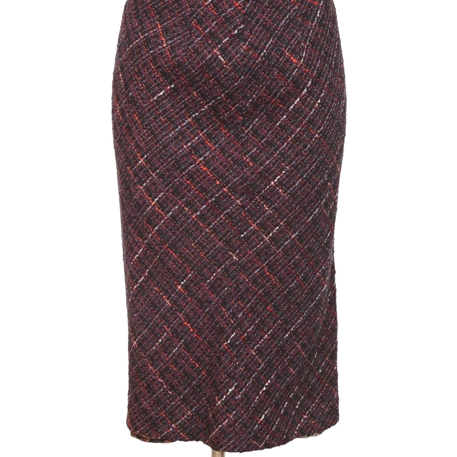 DOLCE & GABBANA Skirt Tweed Knee Length Multicolor Leopard Print Sz 42 In Good Condition For Sale In Hollywood, FL