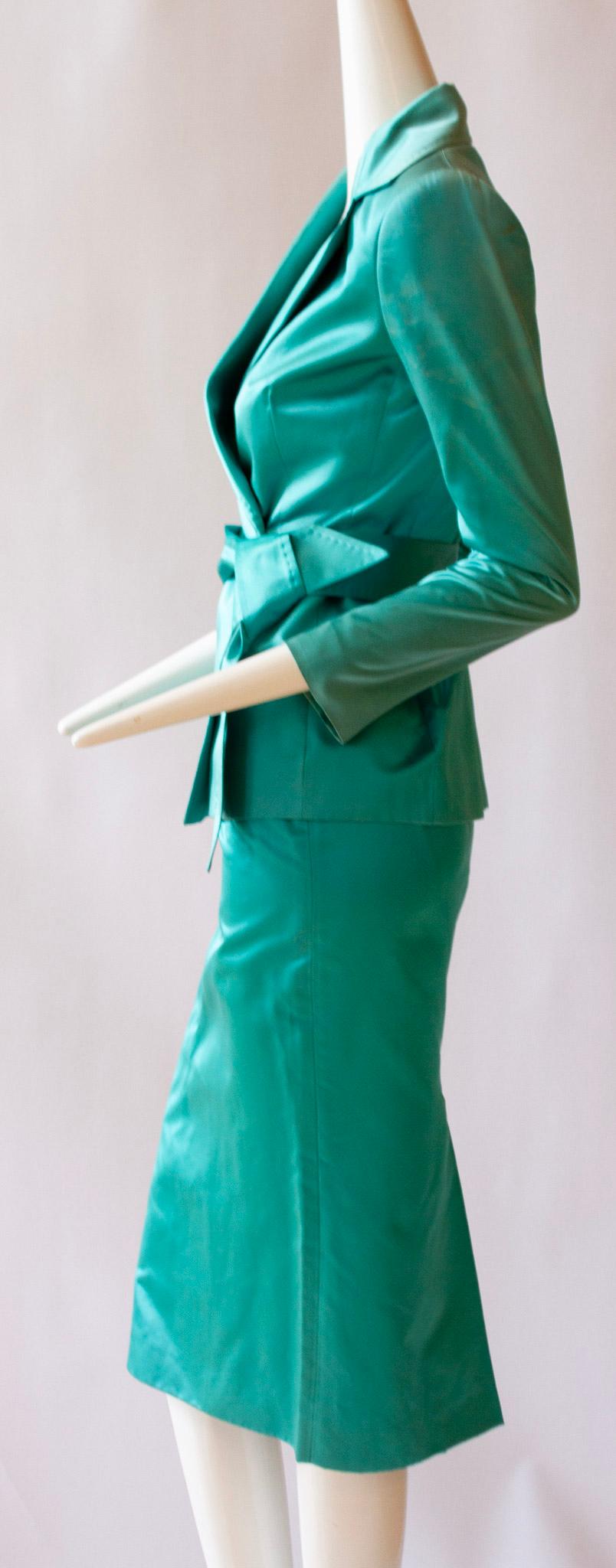 Dolce & Gabbana, Two Piece 100% Silk Turquoise Skirt Suit Ensemble  For Sale 2