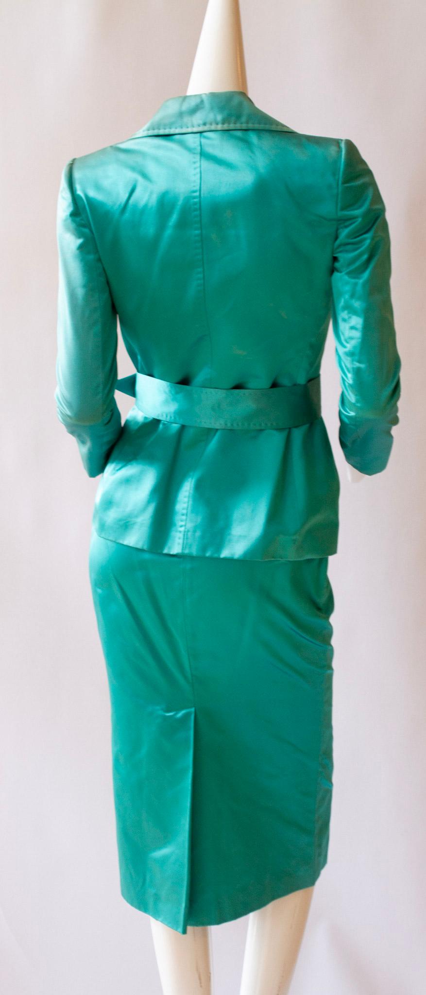 Dolce & Gabbana, Two Piece 100% Silk Turquoise Skirt Suit Ensemble  For Sale 4